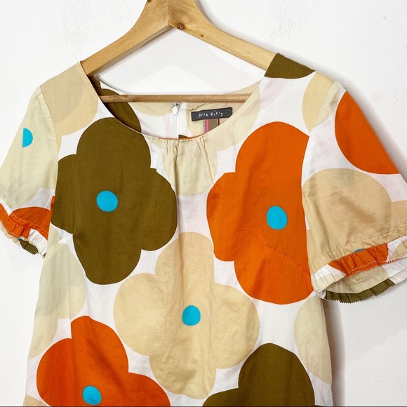 Orla Kiely Retro Floral Shift Dress Cream Orange Brown - Picture 4 of 11